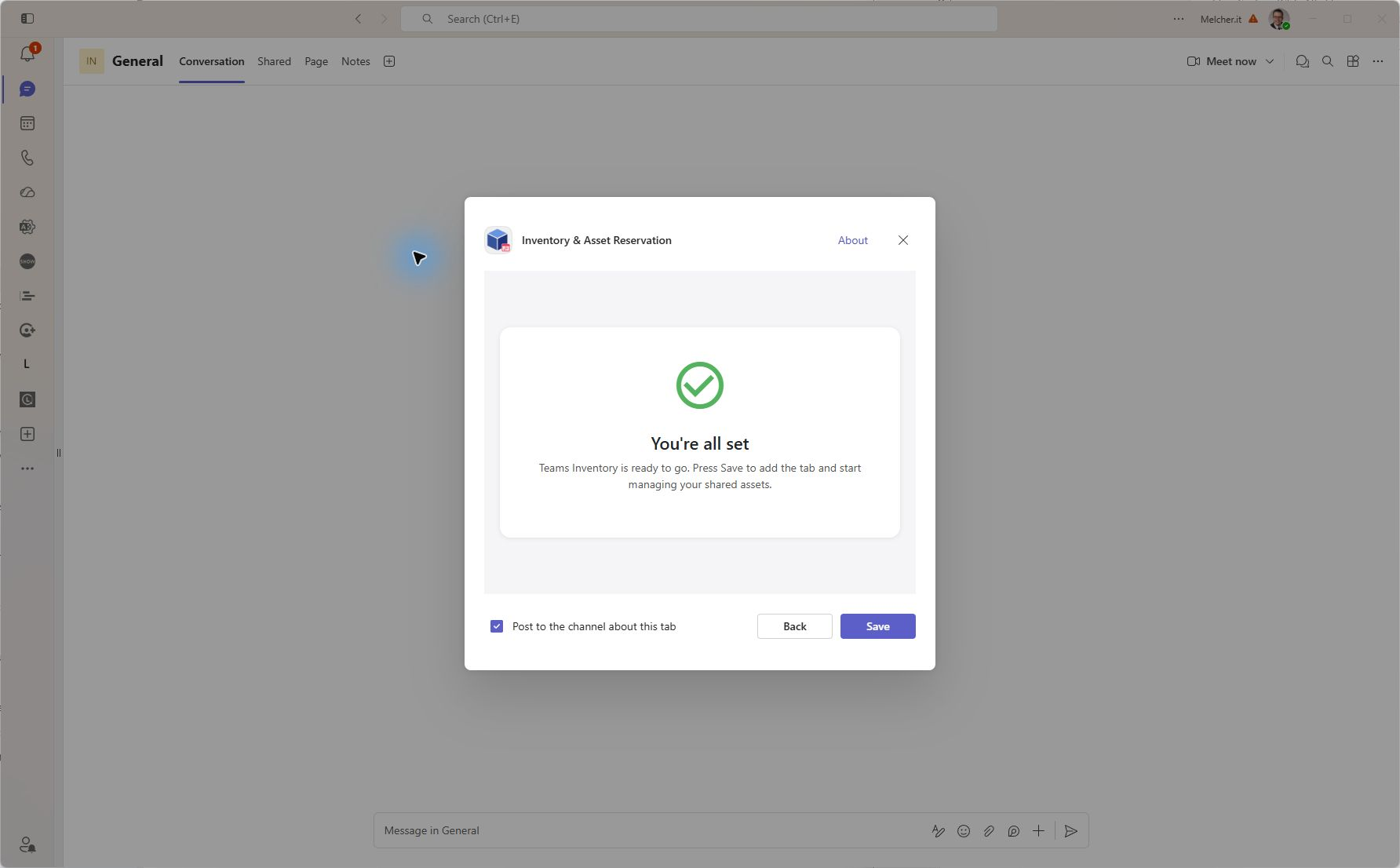 The tab configuration reports that the inventory is ready before it is saved.