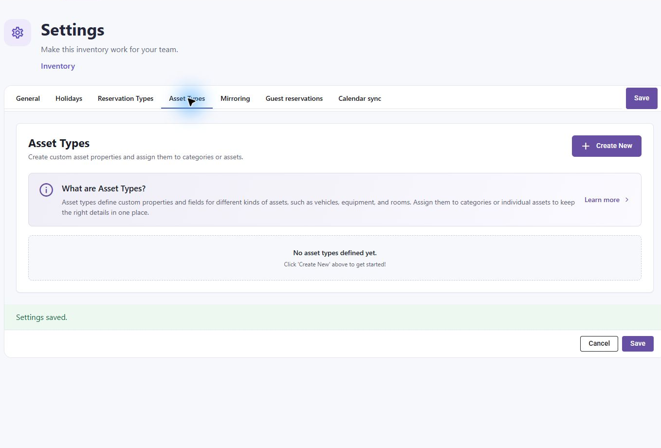 Asset types organize custom properties stored on assets.
