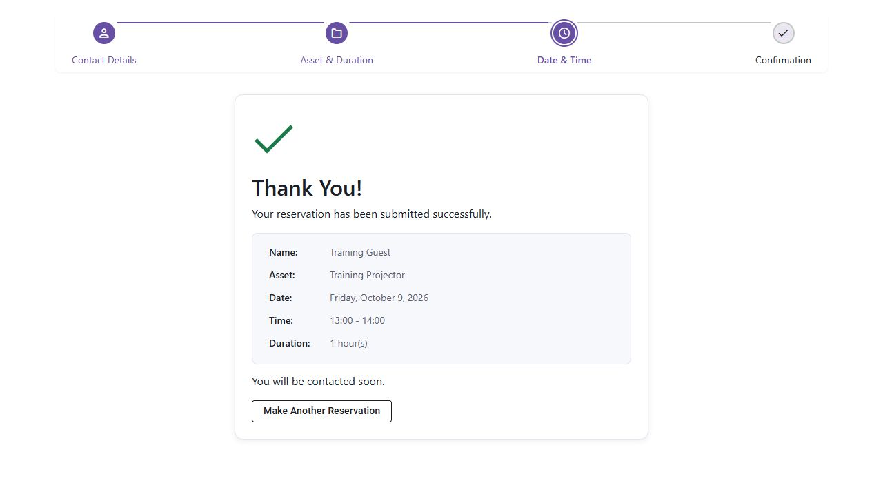 Thank You confirms that the guest reservation was submitted.